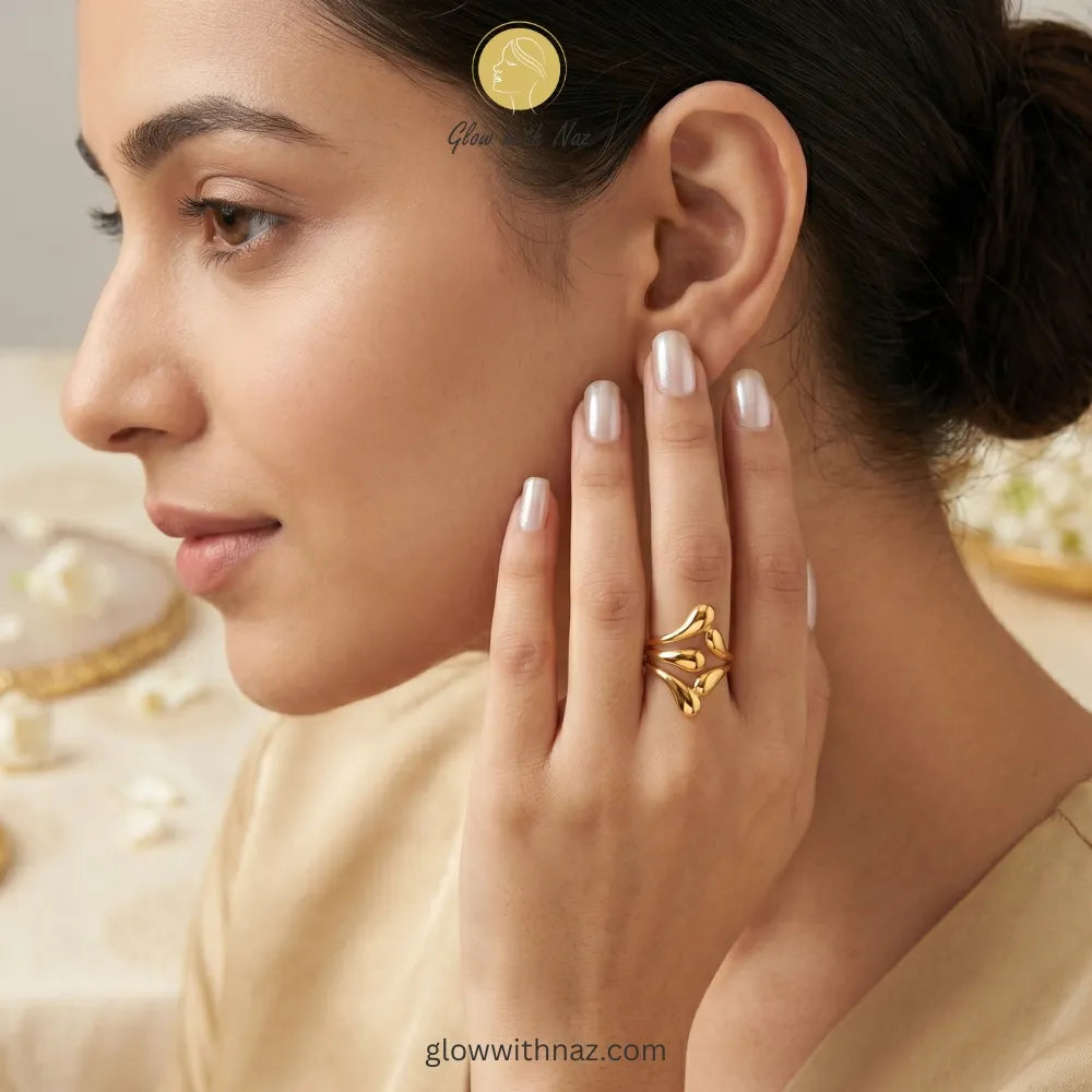 Gold Sculptural Teardrop Statement Ring – Pure Stainless Steel