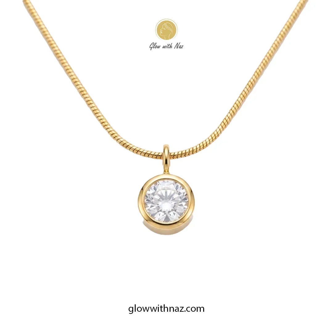 Gold Solitaire Diamond Style Necklace