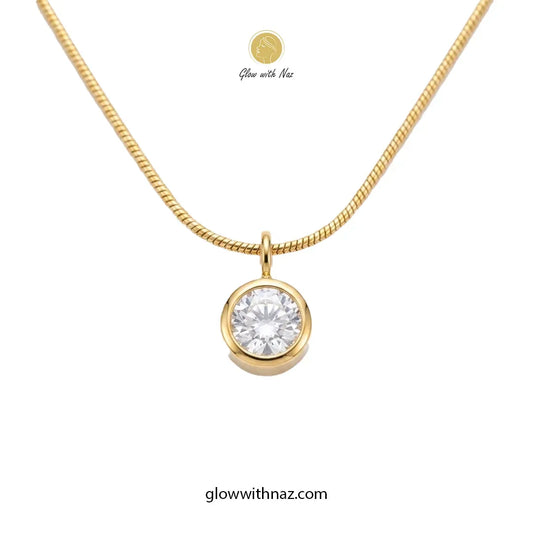 Gold Solitaire Diamond Style Necklace