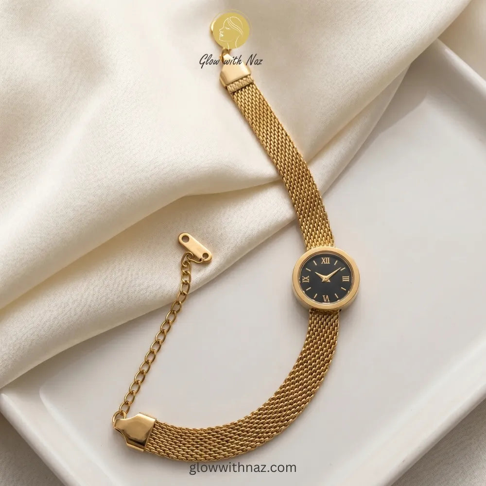 Gold Watch-Style Mesh Bracelet for Women