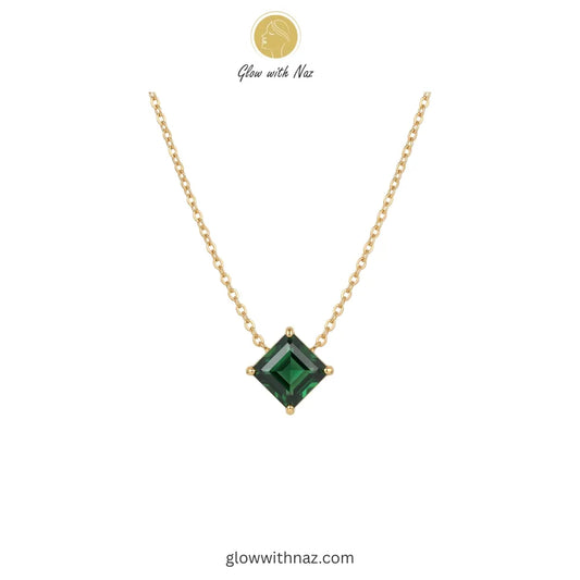 Green Square Zircon Gold Pendant Necklace