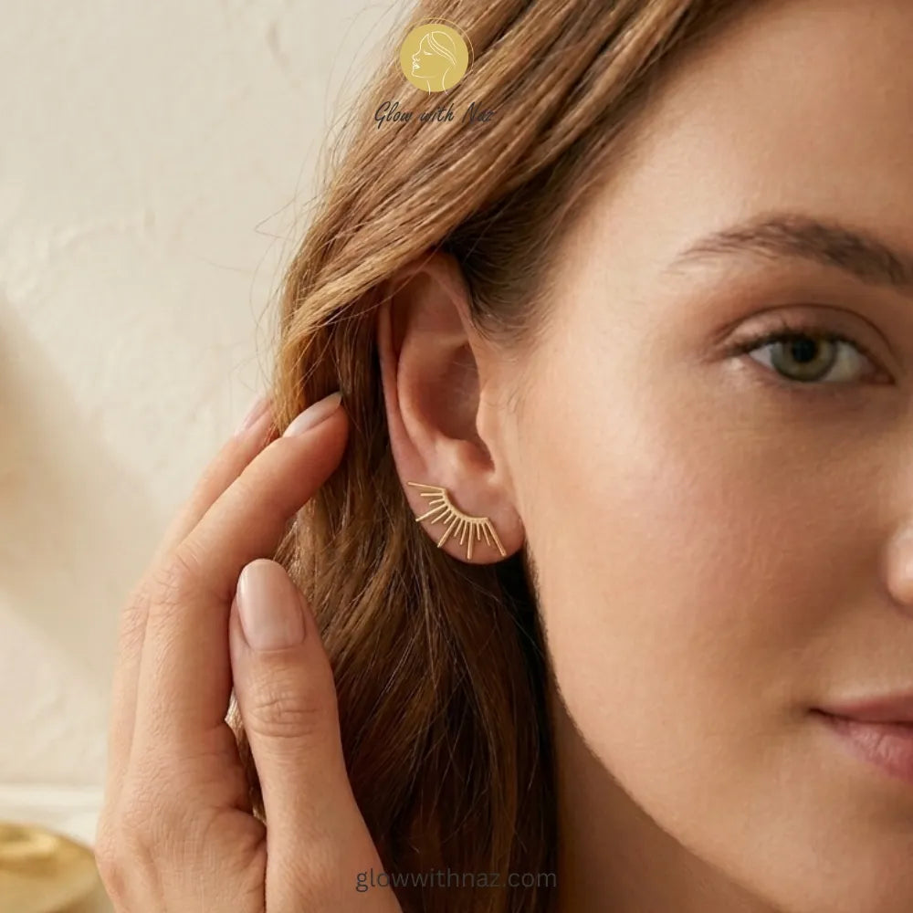 High-quality minimalist sunburst studs from the Glow with Naz jewelry