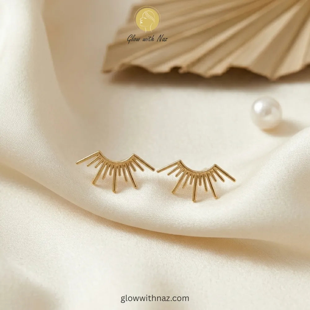 High-quality minimalist sunburst studs from the Glow with Naz jewelry collection