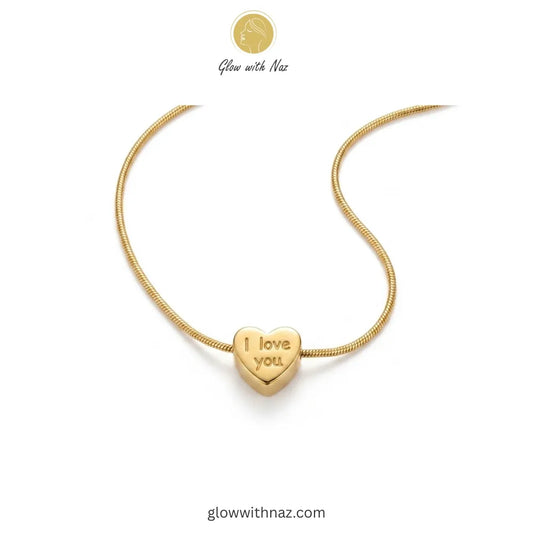 I Love You Gold Heart Pendant Necklace