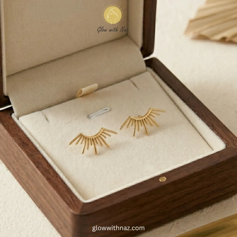 Lifestyle shot of modern ray-inspired stud earrings for everyday style