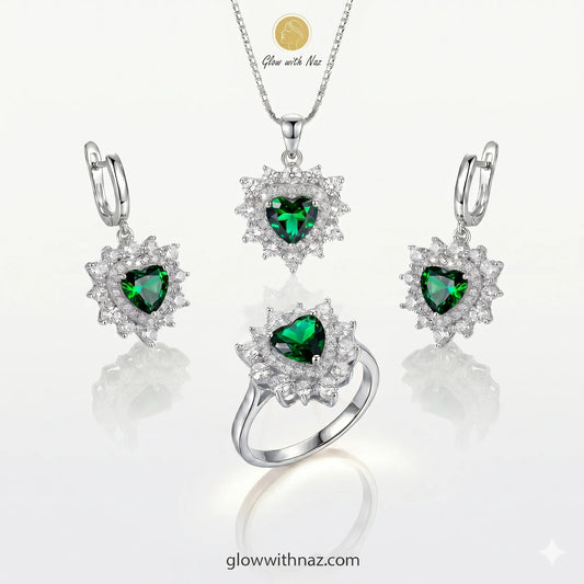 Luxury Emerald Green Heart Jewelry Set