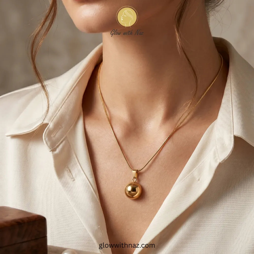 Premium sphere necklace packaged as a minimalist gift