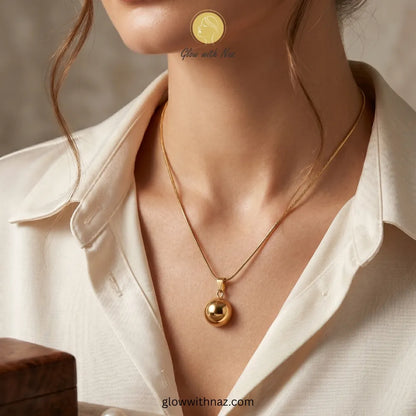 Premium sphere necklace packaged as a minimalist gift