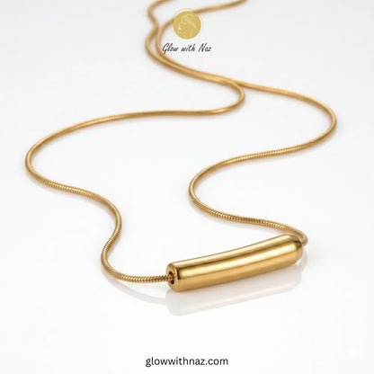 Minimalist polished tube bar gold pendant necklace by Glow with Naz