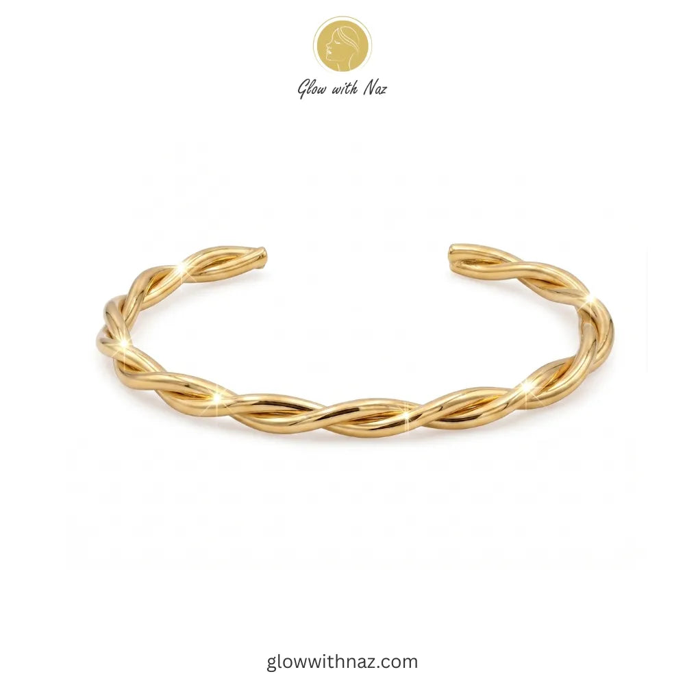 Minimalist twisted gold cuff bracelet by Glow with Naz
