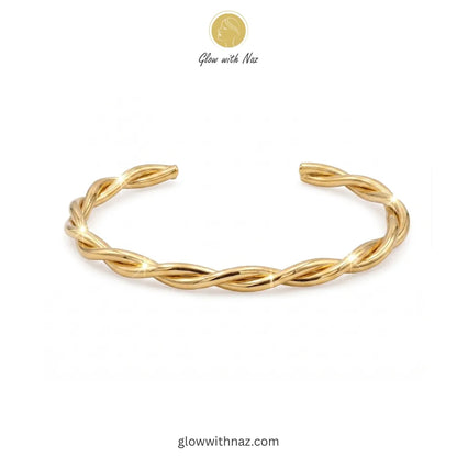 Minimalist twisted gold cuff bracelet by Glow with Naz