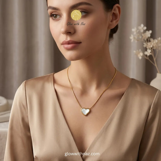 Buy gold mother of pearl heart pendant necklace online in Pakistan. Anti-tarnish stainless steel, Thai imported, colour guaranteed.