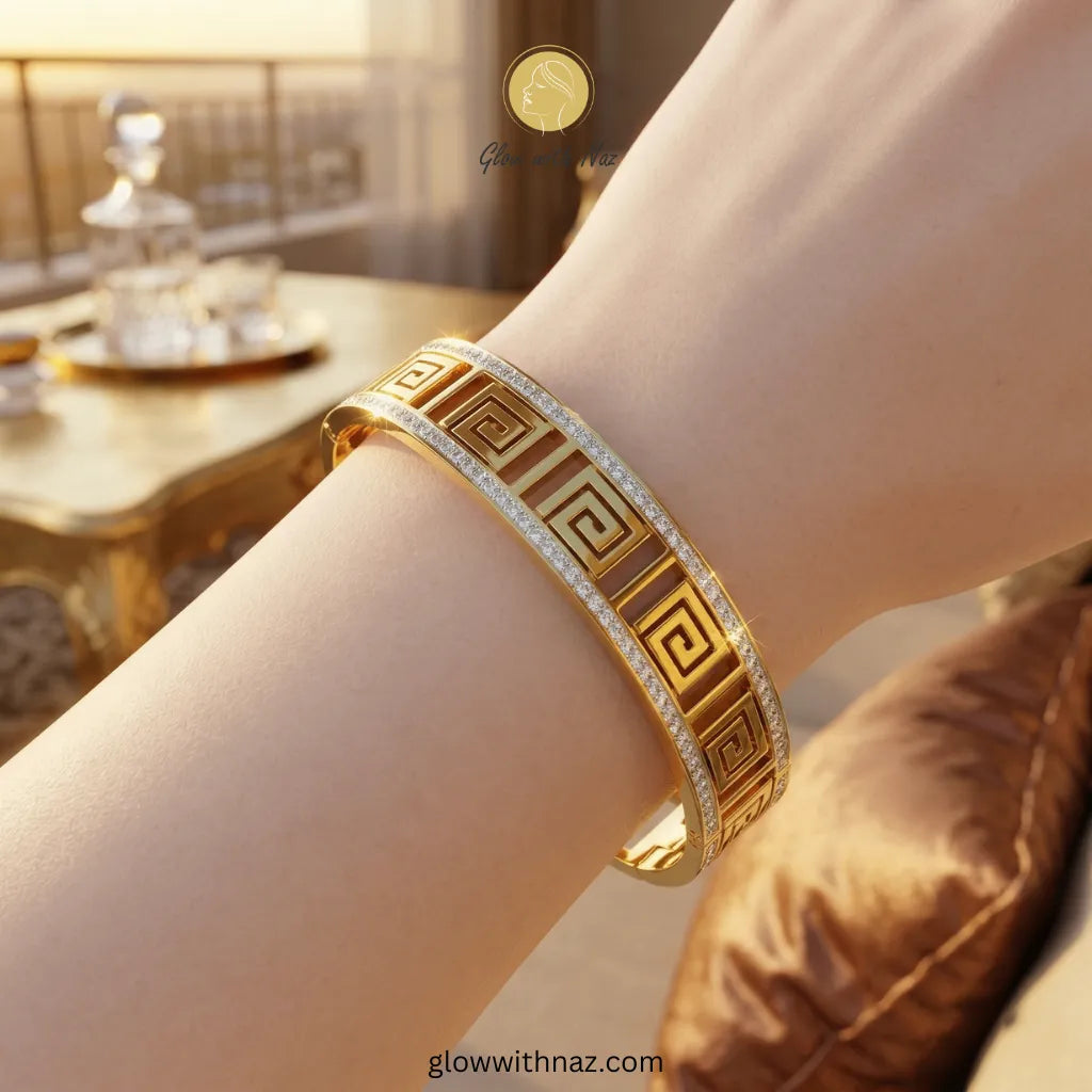 Gold Greek Key Bangle & Heart Earrings Deal