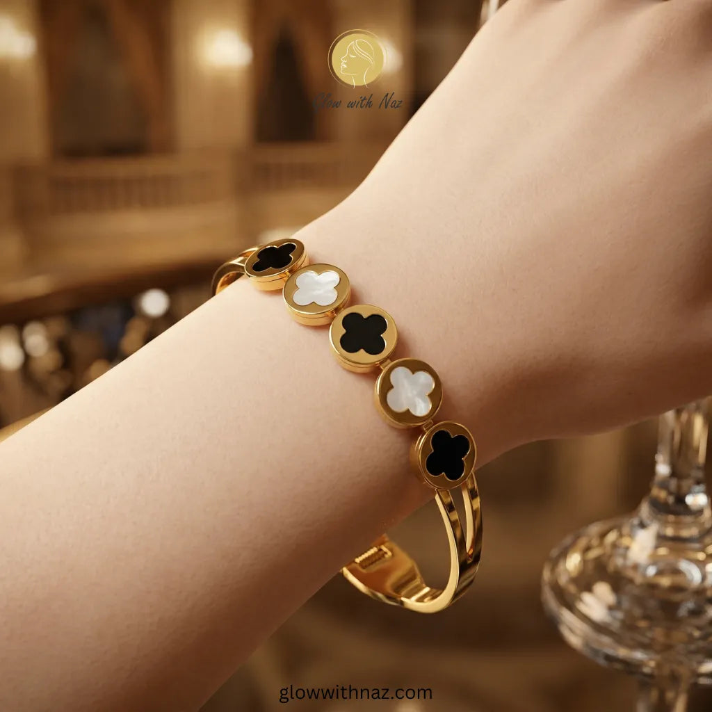 Multi-Clover Black and White Hand Cuff Bracelets