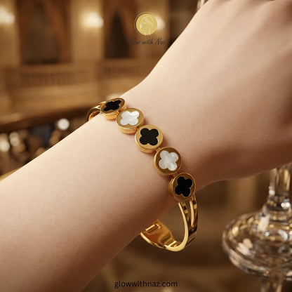 Multi-Clover Black and White Hand Cuff Bracelets
