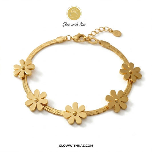 Daisy Flower Bracelet - Snake Chain Stainless Steel Chain Bracelet