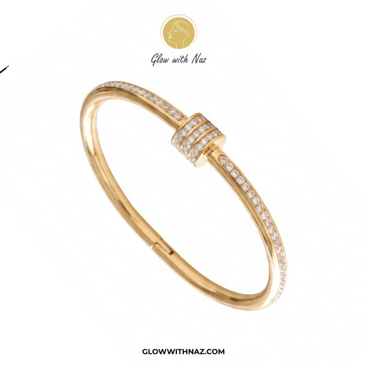 Waterproof 18k Gold Plated Crystal Double Bangle Bracelet