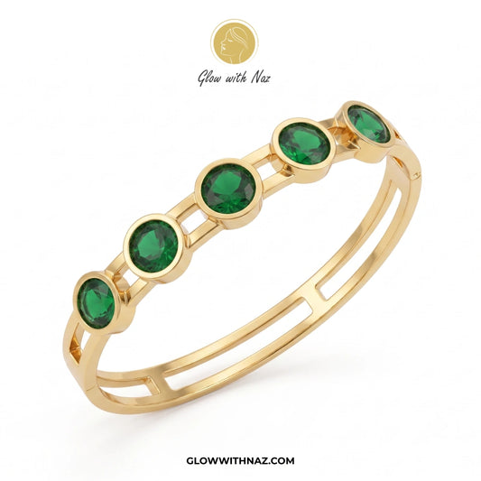 Waterproof Green Stone Gold Bangle Bracelet