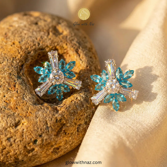 Celestial Aqua Starburst Stud Earrings