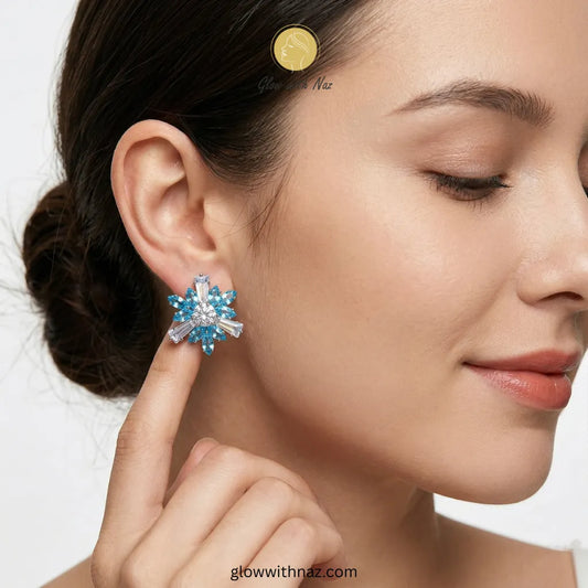 Celestial Aqua Starburst Stud Earrings
