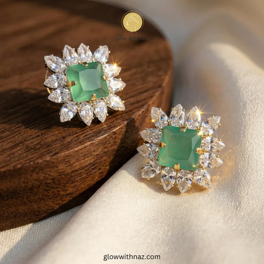 Mint Green Square Cut Earrings