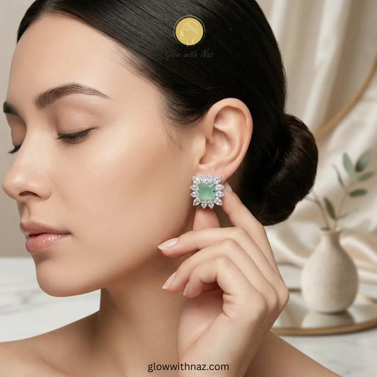 Mint Green Square Cut Earrings