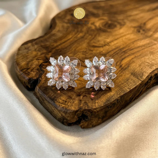 Regal Blush Square Halo Formal Earrings