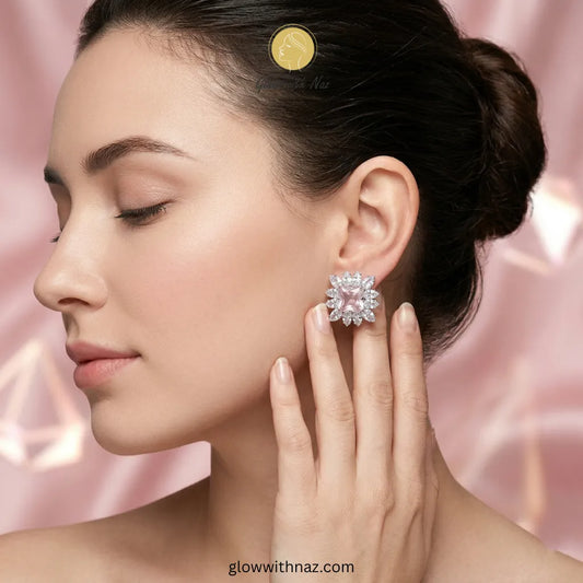 Regal Blush Square Halo Formal Earrings