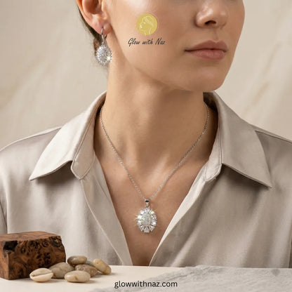 Silver Zircon Necklace & Hoop Earrings Set