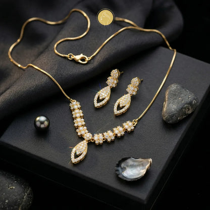 Gold Plated Radiant Blossom Zircon Necklace Jewelry Set