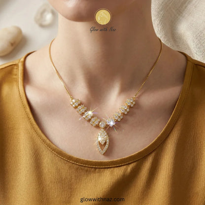 Gold Plated Radiant Blossom Zircon Necklace Jewelry Set