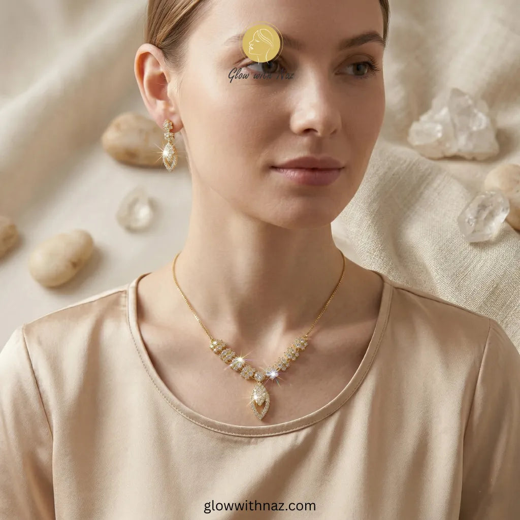 Gold Plated Radiant Blossom Zircon Necklace Jewelry Set