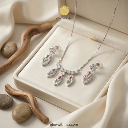 Royal Ruby Red Teardrop Zircon necklace & Earrings Set