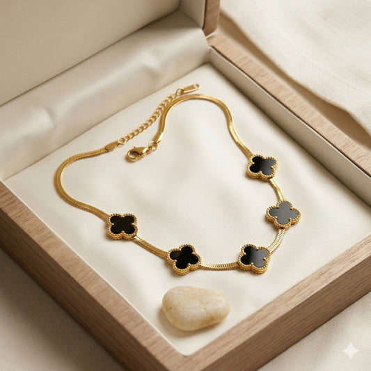 Gold Snake Chain Necklace Five-Motif Black Enamel & 18K Gold