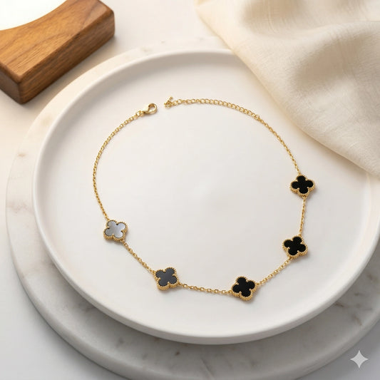 5 Clover Stylish Gold Plated Necklace