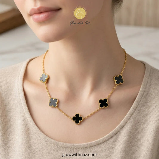 5 Clover Stylish Gold Plated Necklace