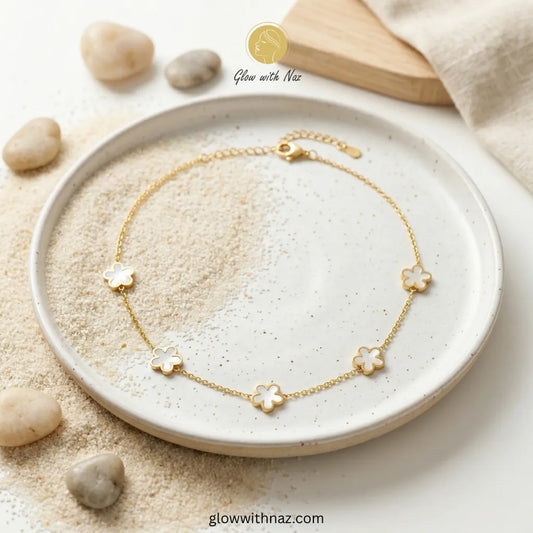 5 Flower Pearl Blossom Gold Plated Necklace