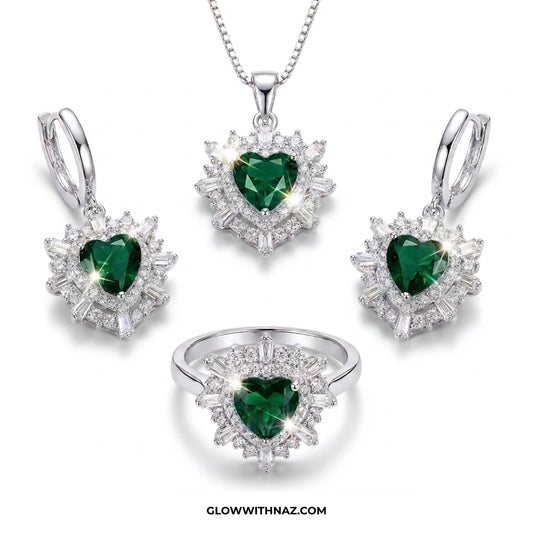 Jewelry set with heart-shaped green gemstones on a white background necklace, pendant necklace, necklace set, locket set, simple necklace, pendant set, pendant, chain necklace, diamond pendant, diamond necklace, locket necklace, neck chain, girls locket, heart locket, pendant for girls, necklace for girls, heart necklace, locket for girls, diamond locket, pendant necklace for girls, heart chain locket, stainless steel necklace, double chain necklace, ruby necklace, neck chain for girls, locket design, penda