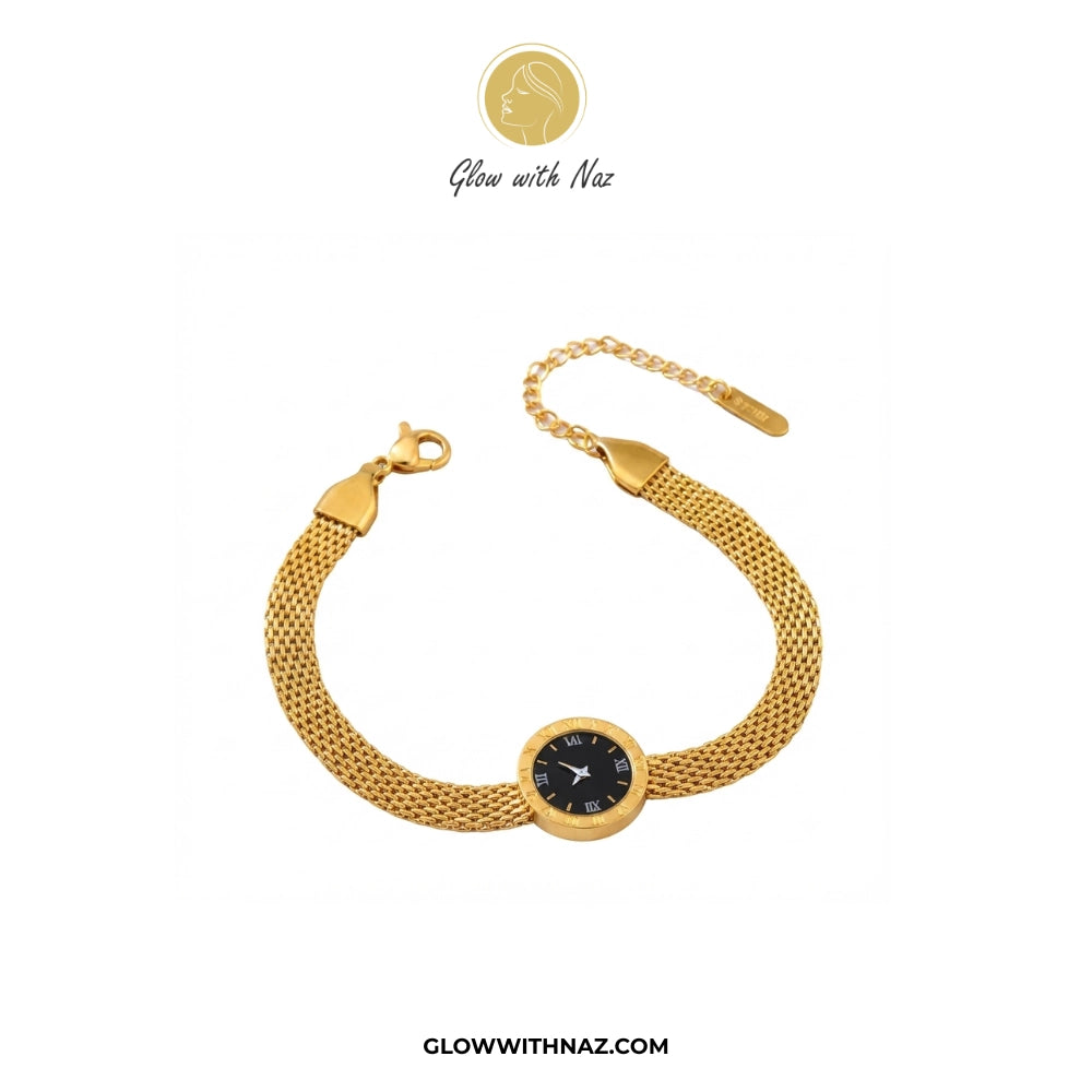 Stainless Steel Gold Watch-Style Mesh Bracelet