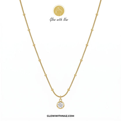 Stainless Steel Beaded Chain Diamond Pendant Necklace