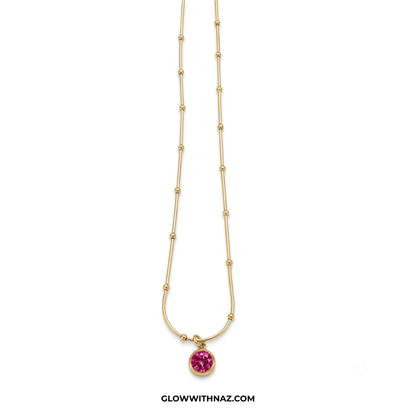Stainless Steel Beaded Chain Pink Pendant Necklace