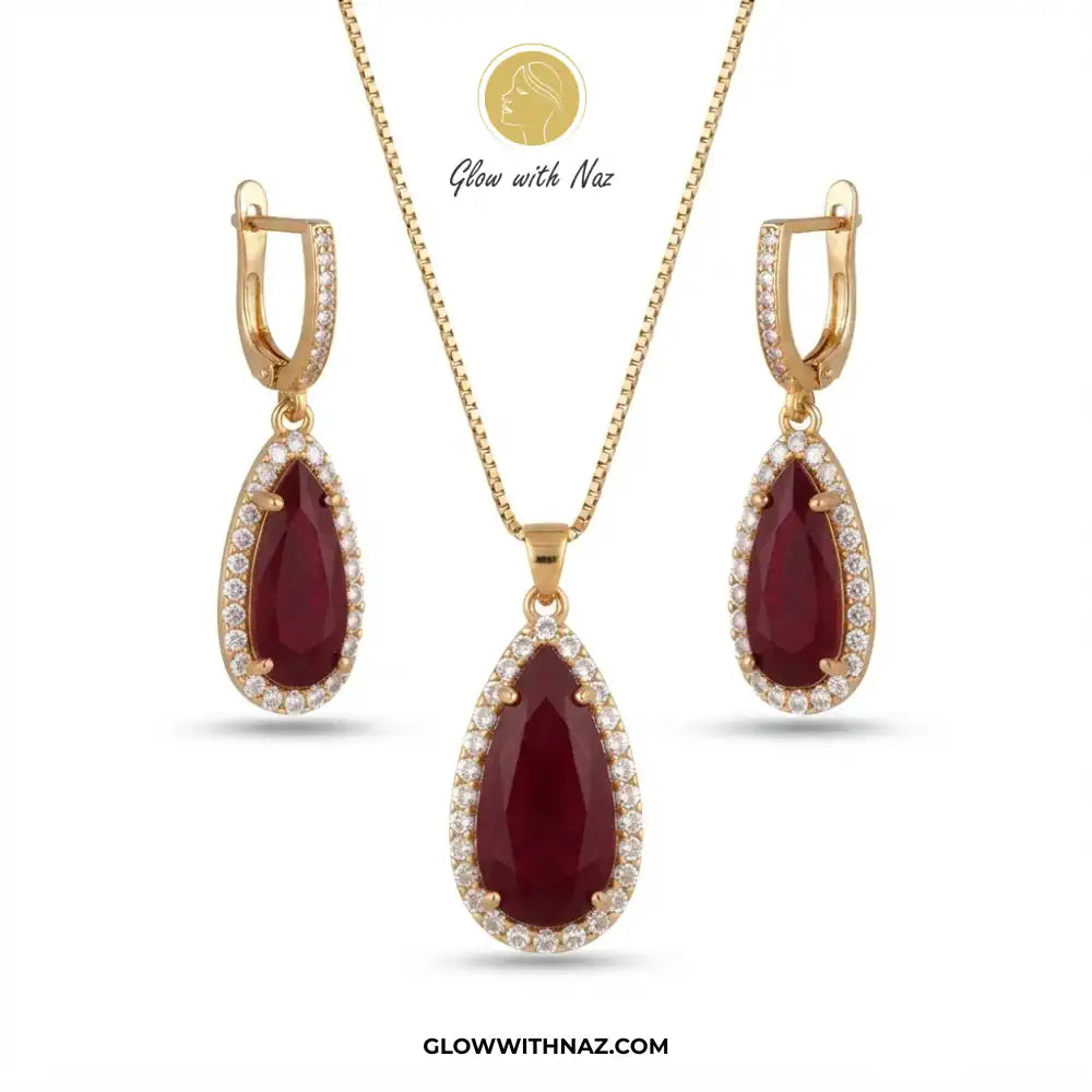 Ruby Teardrop Earring and Pendant Set