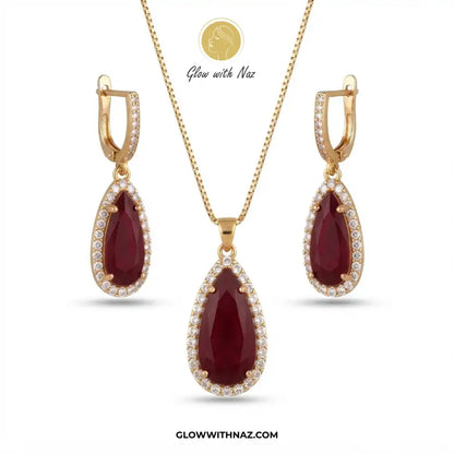 Ruby Teardrop Earring and Pendant Set