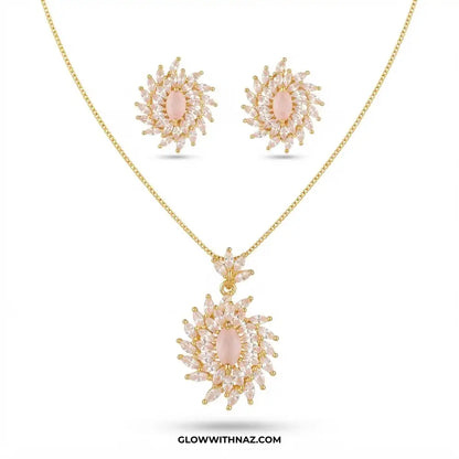 Pink Flare Zircon Earring and Pendant Set