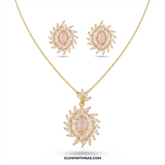 Pink Flare Zircon Earring and Pendant Set