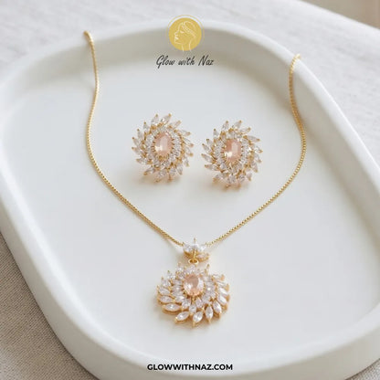 Pink Flare Zircon Earring and Pendant Set