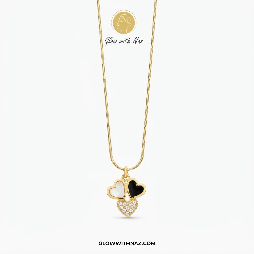 Tarnish-Free Black & White Heart Pendant Necklace