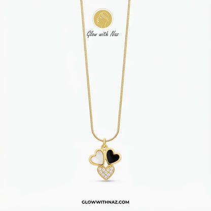 Tarnish-Free Black & White Heart Pendant Necklace