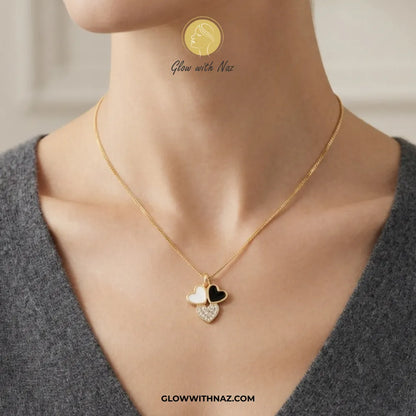Tarnish-Free Black & White Heart Pendant Necklace