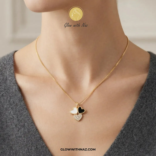Tarnish-Free Black & White Heart Pendant Necklace